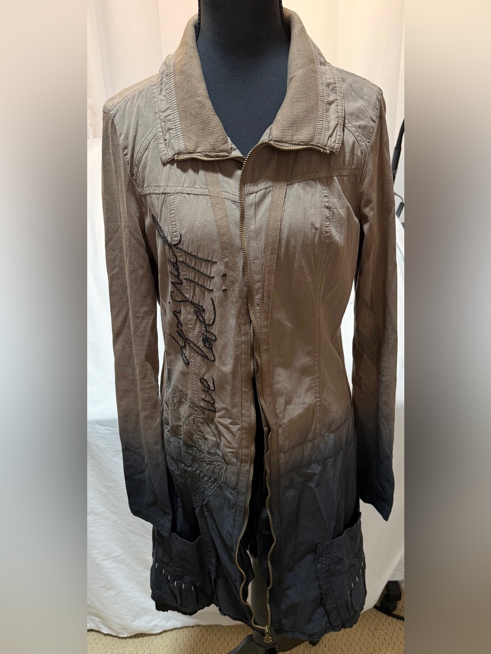 Desigual W40 Brown to Black Ombre Utility Zip Jacket Dress